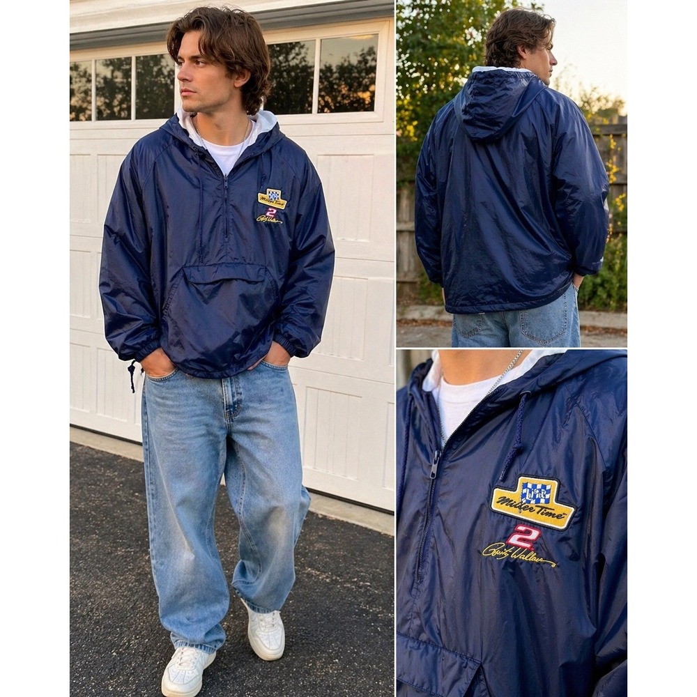 Vintage Miller Lite NASCAR Rusty Wallace #2 Windbreaker Jacket XL Tri Mountain